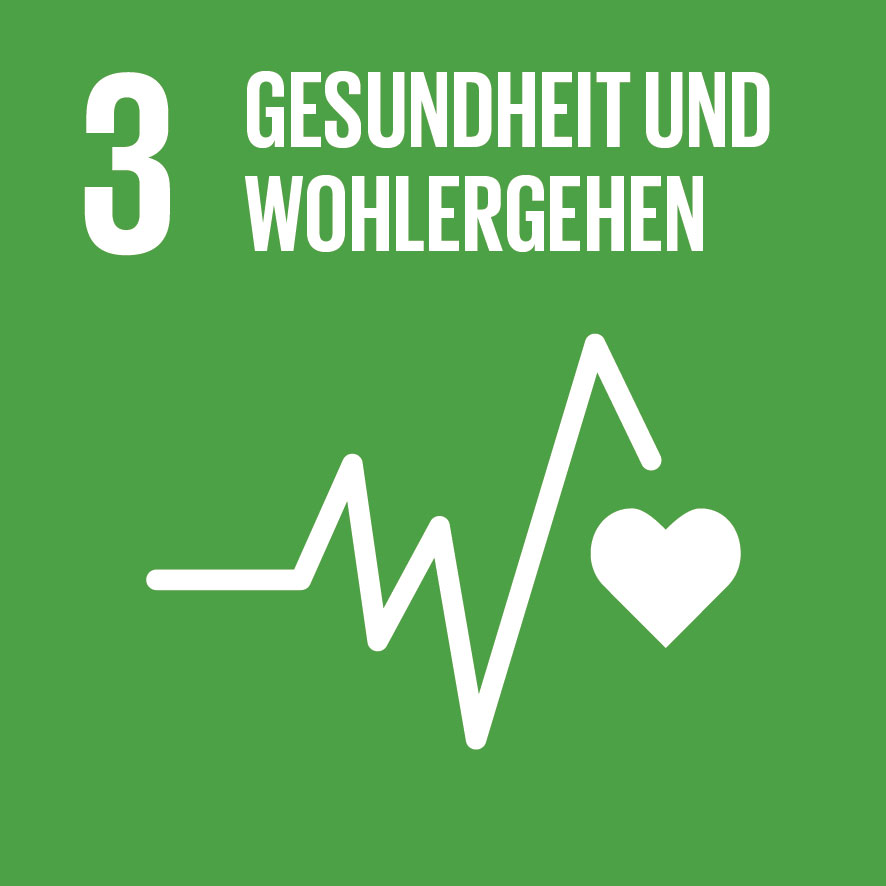 KI generiert: Das Bild zeigt das Symbol und die Überschrift für das dritte Ziel der nachhaltigen Entwicklung: "Gesundheit und Wohlergehen". Es ist auf einem grünen Hintergrund mit einem Herz und einer EKG-Linie dargestellt.