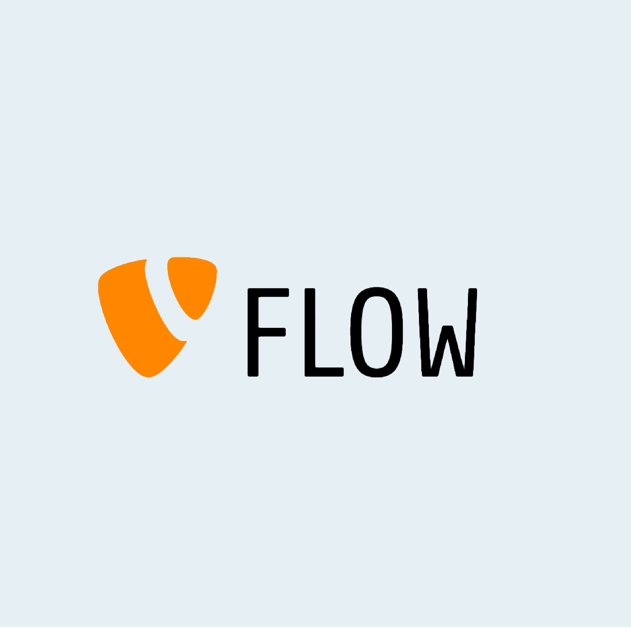 KI generiert: Das Bild zeigt ein Logo, das aus einem orangefarbenen Symbol und dem Wort "FLOW" besteht. Das Design wirkt modern und einprägsam.