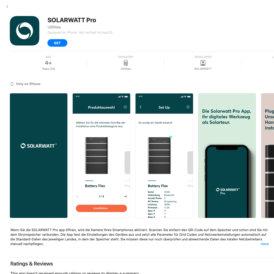 Sandstorm Referenz Solarwatt Pro App Overview