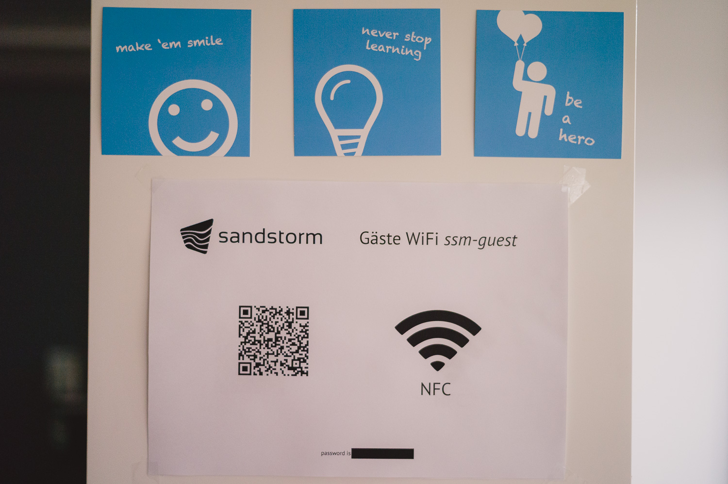 Welcome to our guest WiFi poster in coffee lounge