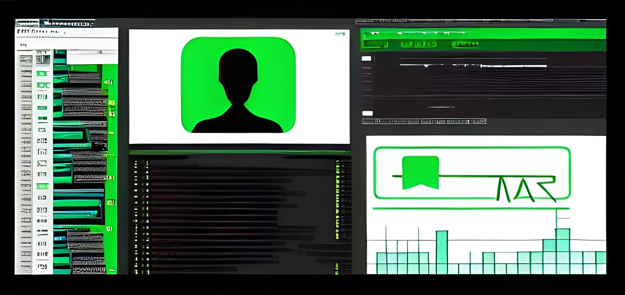 Monitor screen showing greenish windows with undefined hacking stuff