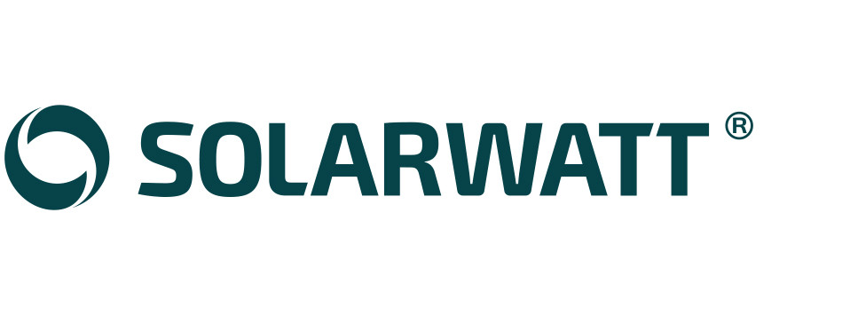 KI generiert: Das Bild zeigt das Logo von SOLARWATT, einer Firma, die sich auf Solartechnologie spezialisiert hat. Das Logo besteht aus einem stilisierten Symbol und dem Namen "SOLARWATT".