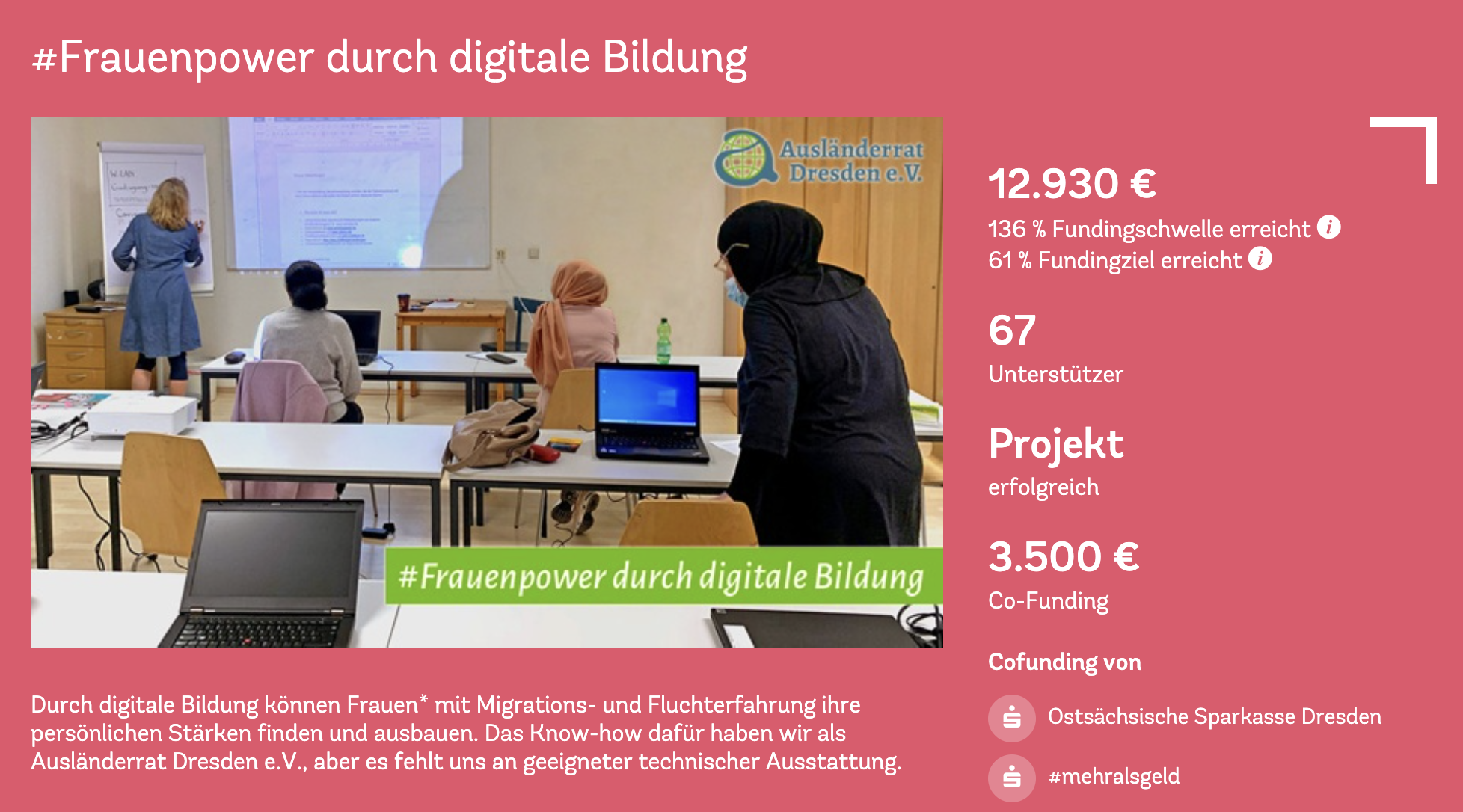 Spenden statt Schenken: Fundraising #Frauenpower durch digitale Bildung für den Ausländerrat Dresden e.V.