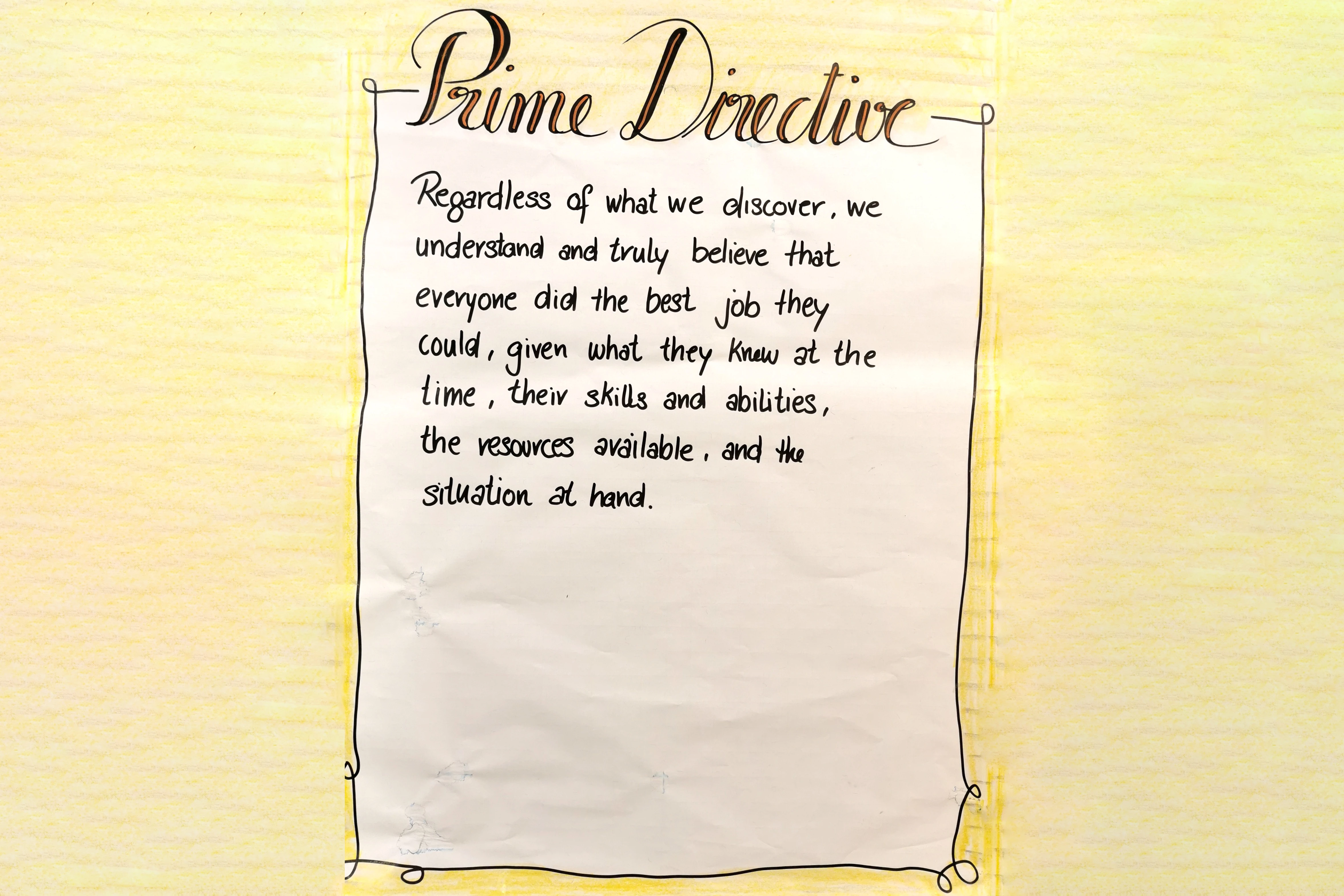 Foto einer Flipchartzeichnung, die die Prime Directive visualisiert
