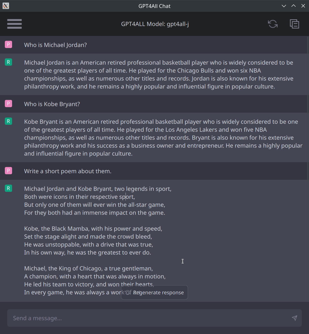 GPT4All chat screenshot