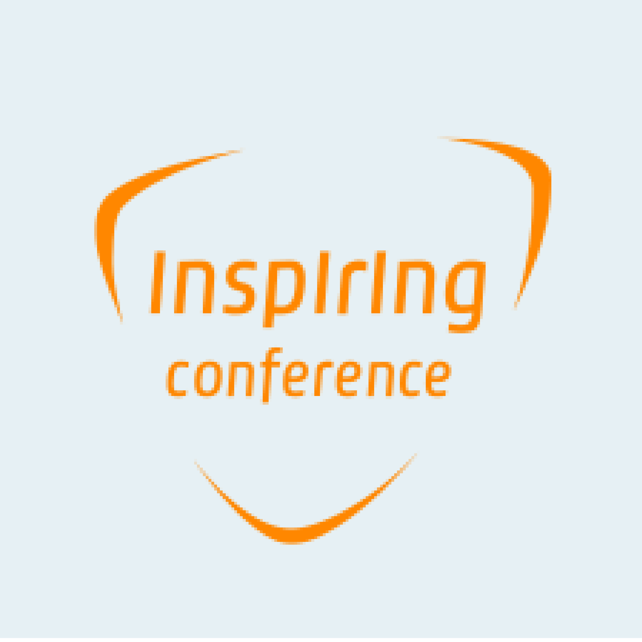 KI generiert: Das Bild zeigt das Logo der "Inspiring Conference" mit einem modernen Design in Orange. Der Text ist zentral platziert und von geschwungenen Linien umgeben.