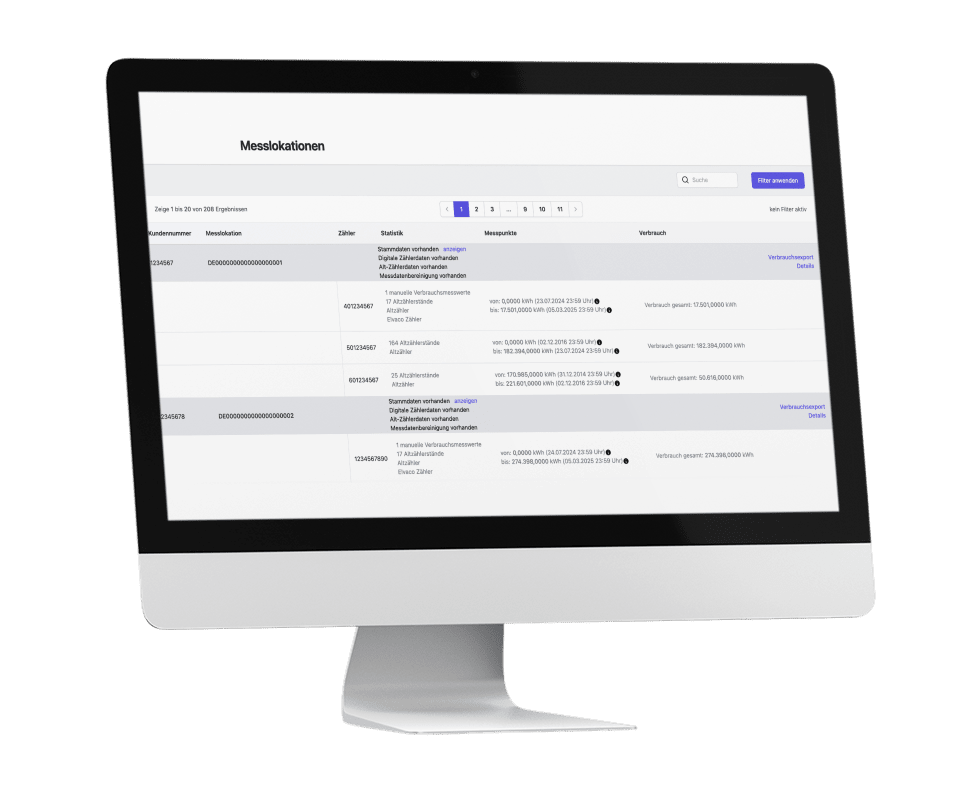 IMac mit Ansicht von der WVR Zählerdatenbank 