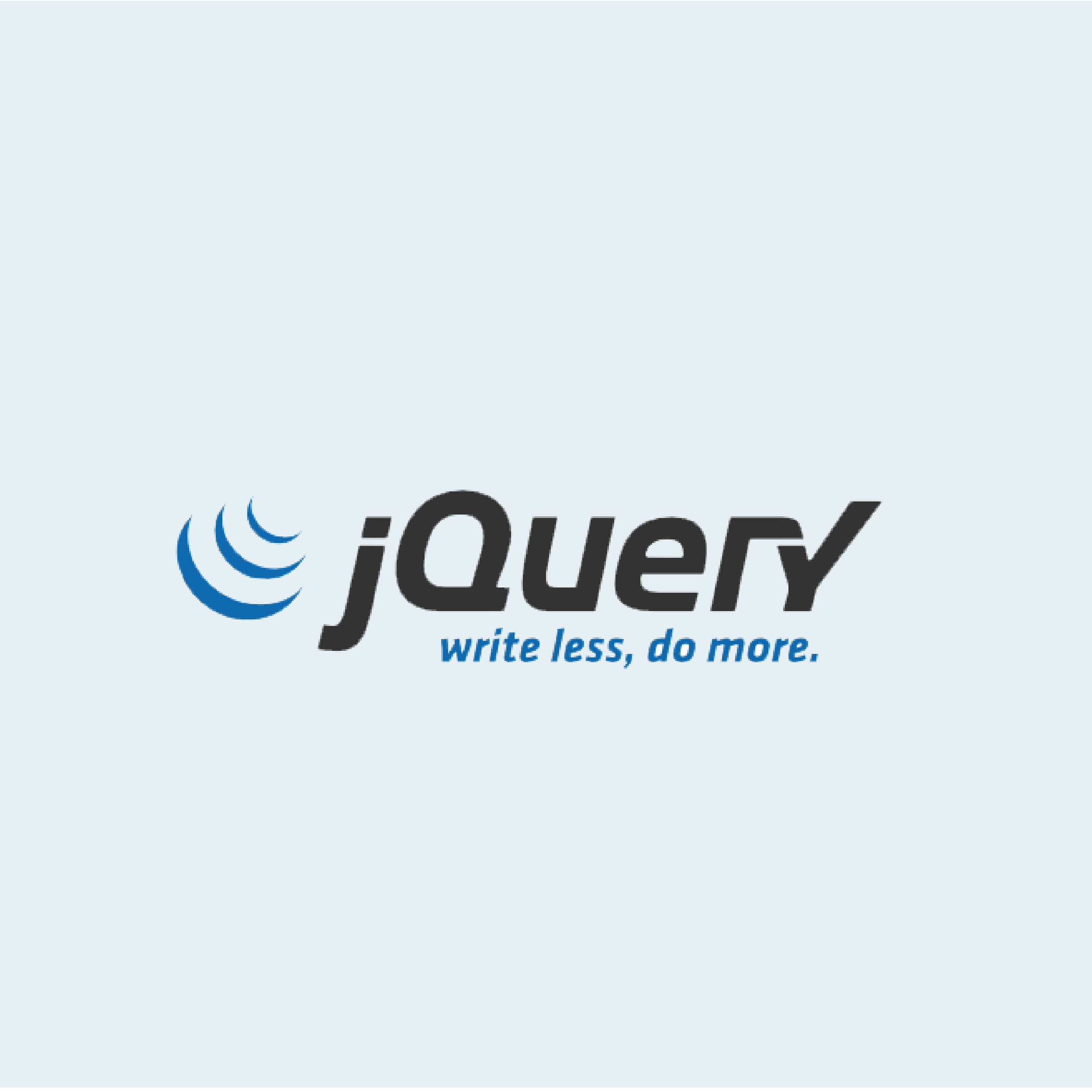 KI generiert: Das Bild zeigt das jQuery-Logo mit dem Slogan "write less, do more." im unteren Bereich. Es ist ein Logo für eine bekannte JavaScript-Bibliothek.